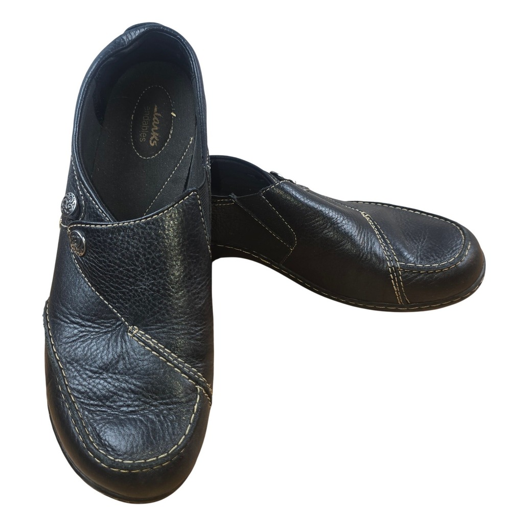 Clarks bendables Women's Shoes Loafers Size 11W Black Pebbled Leather
